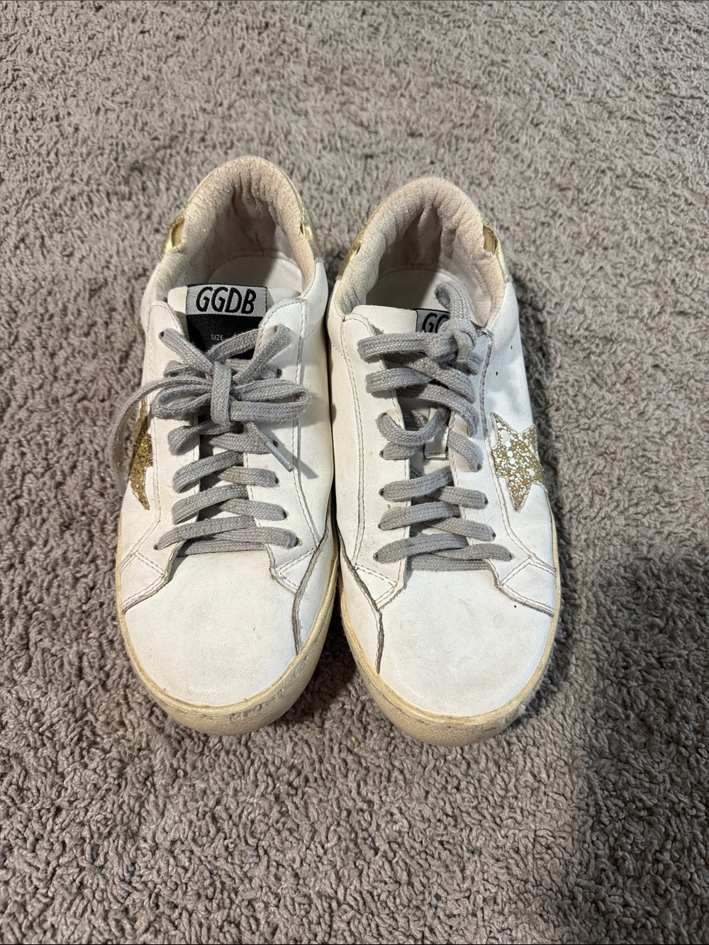 Golden Goose White Leather Sneakers with Gold Glitter Star